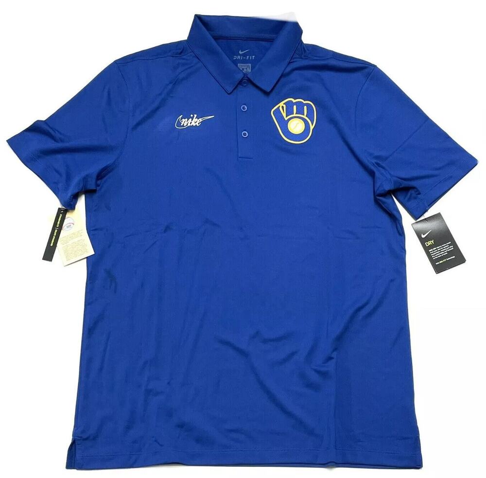 Nike Milwaukee Brewers Polo Shirt Sz 2XL XXL NKNE-4EW Cooperstown Collection